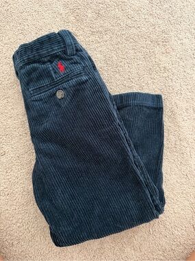 Ralph Lauren Navy Corduroy Kids Pants with Red Pony Logo